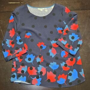 Boden Blue and Gray Flower Textured Top Puffy Sleeves Womens Size 8